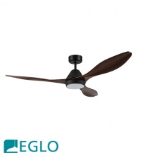 Eglo Nevis DC Motor 52" Ceiling Fan with LED Light & Remote Control - Black with Elm Finish Blades